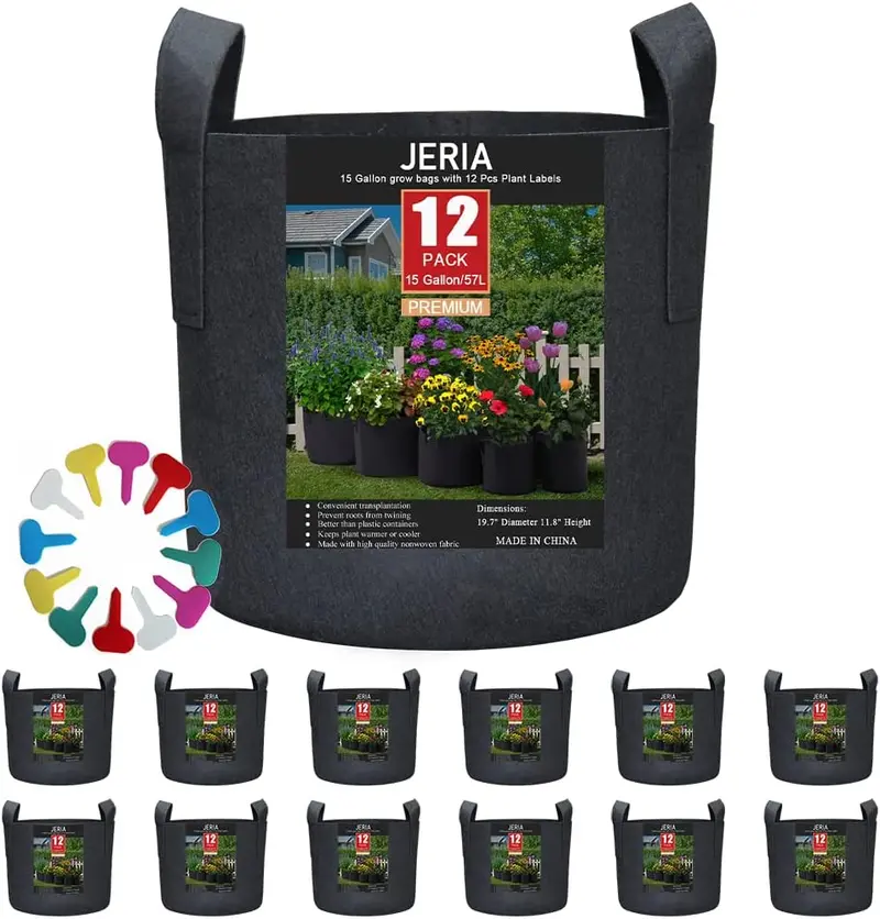 12-Pack 15-Gallon Fabric Grow Bags – Breathable, Reusable Plant Containers 1