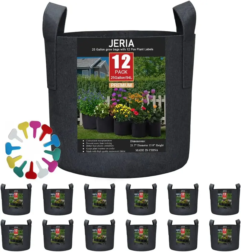 12-Pack Durable 25-Gallon Breathable Grow Bags 1