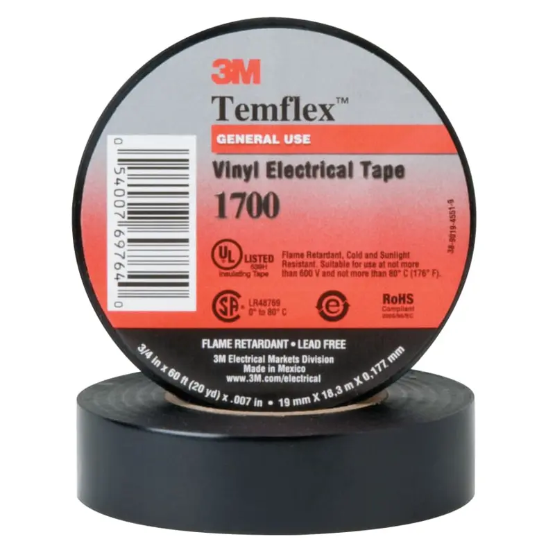 3M Temflex Friction Tape – 3/4" Width × 60 Ft Roll, 13-Mil Thickness, Black 1