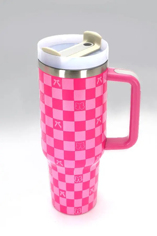 40 Oz Checkerboard Fuchsia Insulated Tumbler 1