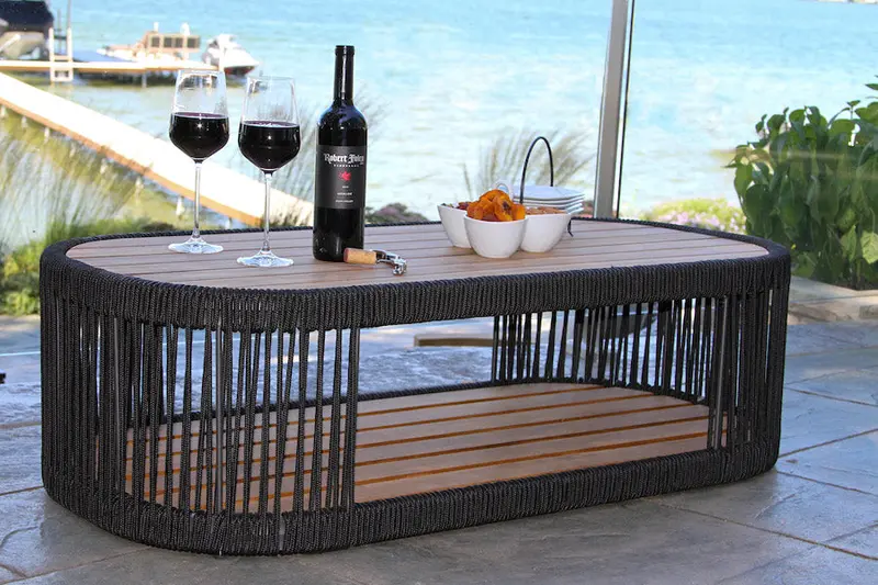 Black Rope & Teak Outdoor Coffee Table 1