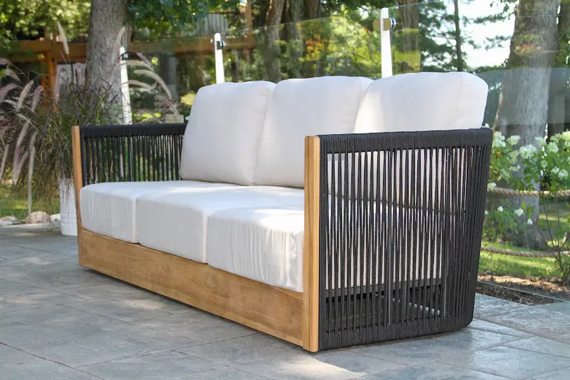 Black Rope & Teak Outdoor Sofa 1