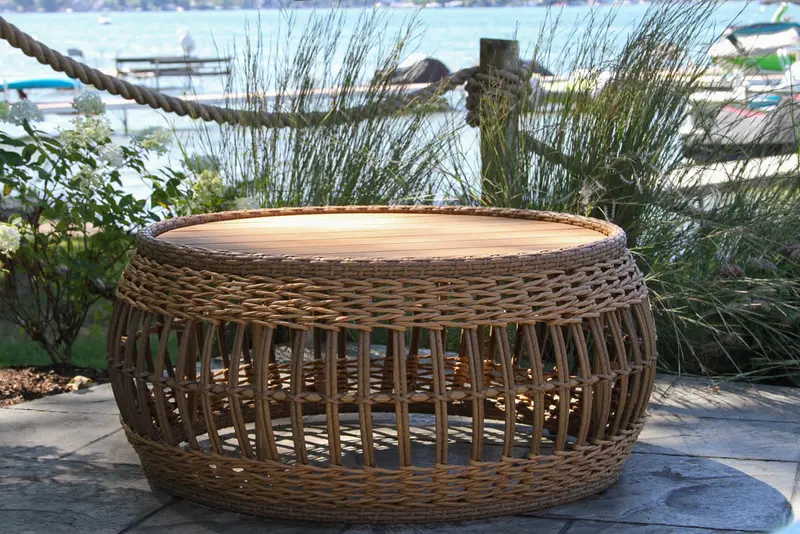 Bohemian Teak And Wicker Outdoor Coffee Table By Outdoor Interiors 1