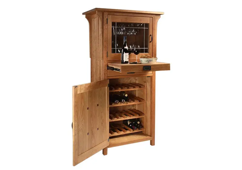 Craftsman-Style Solid Wood Wine Cabinet With Glass Doors 1