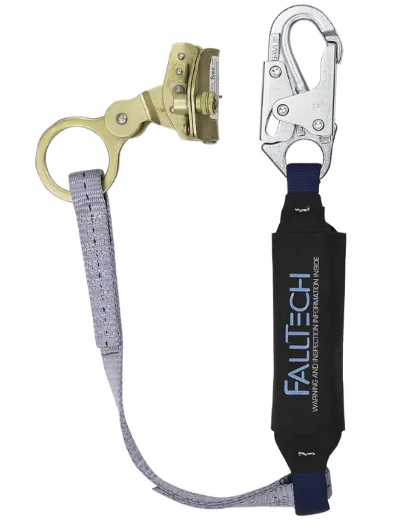 Falltech Discontinued Hinged Trailing Rope Adjuster W/ 3' Viewpack® Energy-Absorbing Lanyard #8358 1