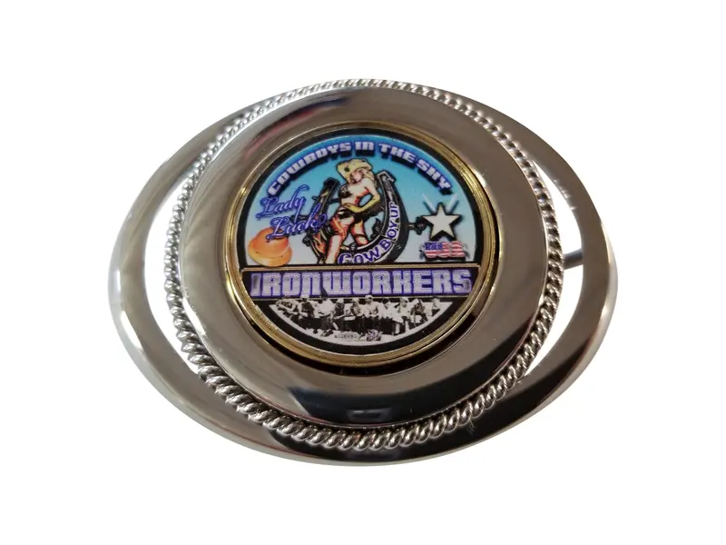 Ironworker Lady Luck Engraved Stainless Steel Belt Buckle 1