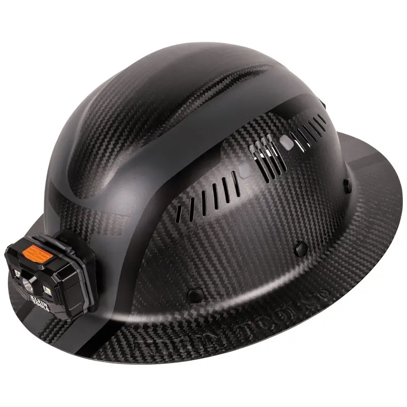 Klein Spartan Vented Carbon Fiber Full-Brim Hard Hat With Headlamp – #60514 1