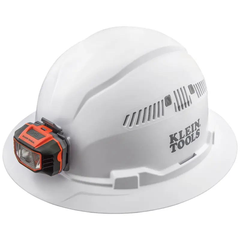 Klein Vented Full-Brim Hard Hat With Integrated Headlamp – White 1