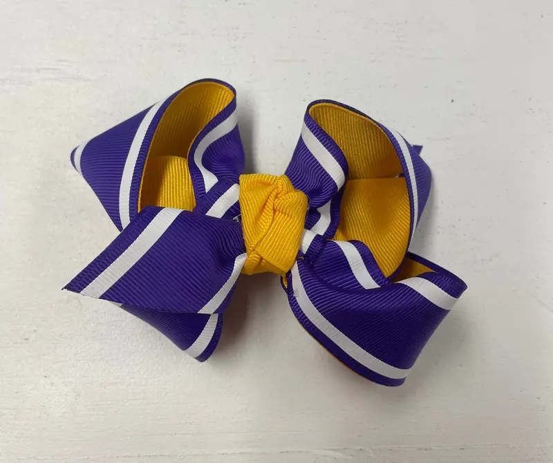 Large Two-Tone Gold-And-Purple Layered Bow 1