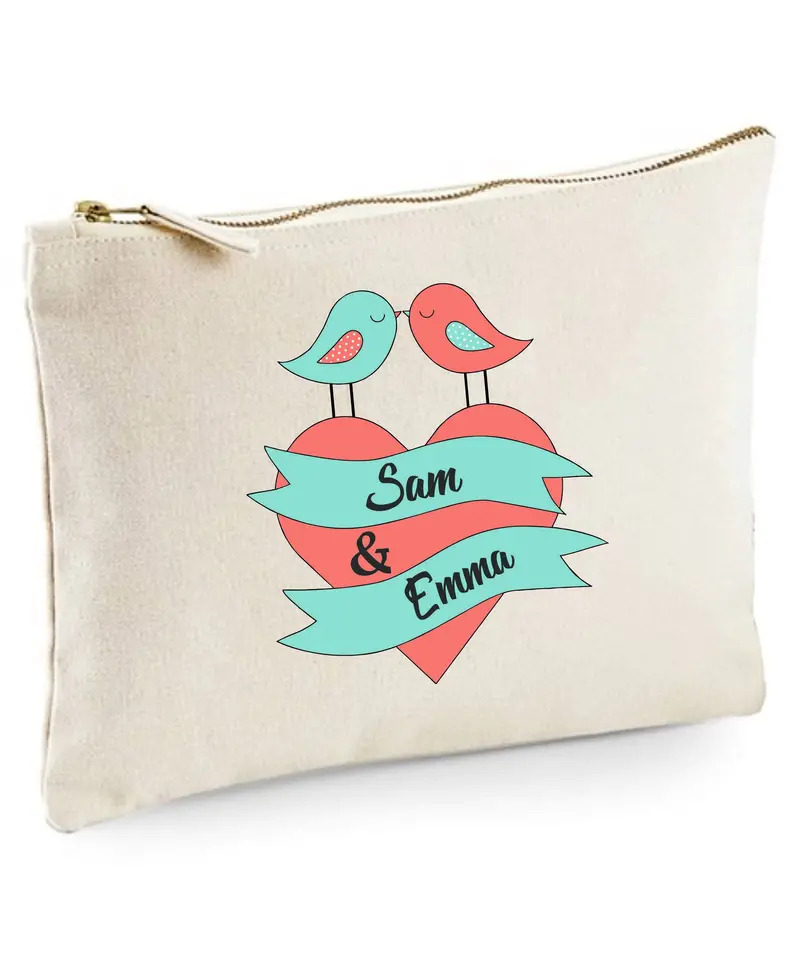 Love Birds Pattern Toiletry Bag – Personalized Option 1