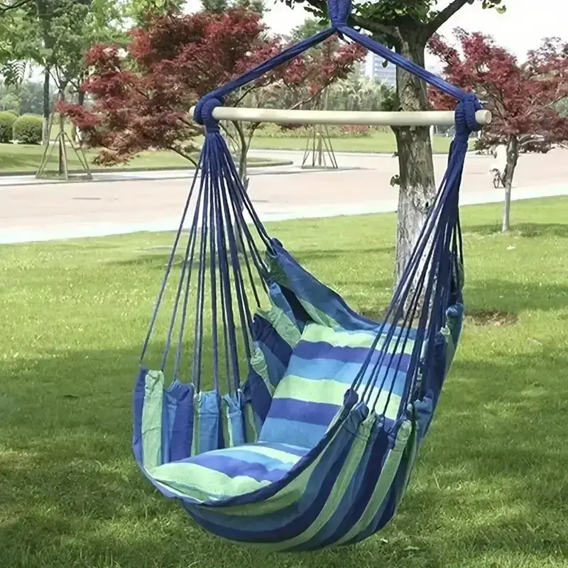 Outdoor Hammock With Cushioned Pillow – Dual-Color (Blue & Red) Relaxation Swing 2