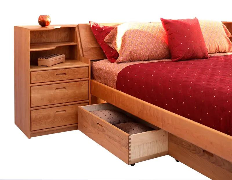 Platform Pedestal Bed With Sloped Headboard, Matching Nightstands & Built-In Underbed Storage 1