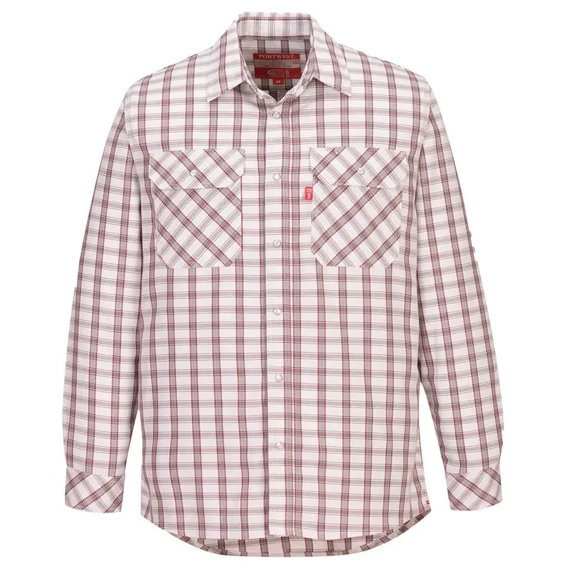 Portwest Bizflame Fr Plaid Shirt – 88% Cotton / 12% Nylon, White Plaid #Ufr97 1