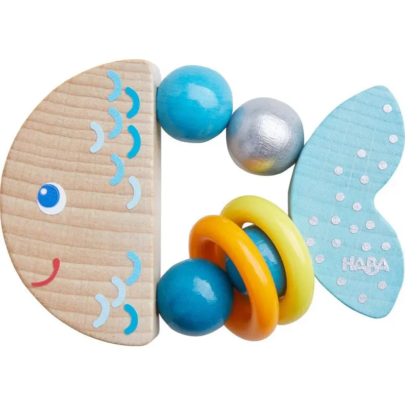 Rattlefish Natural Wood Baby Rattle With Gentle Sound 1