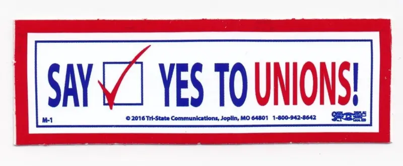 ‘Say Yes To Unions’ Vinyl Bumper Sticker – Weather-Resistant Decal, Item Bp106 1
