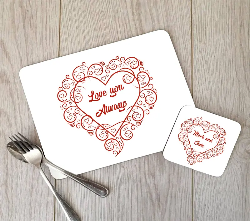 Swirly Framed Heart Linen Placemat Set 1
