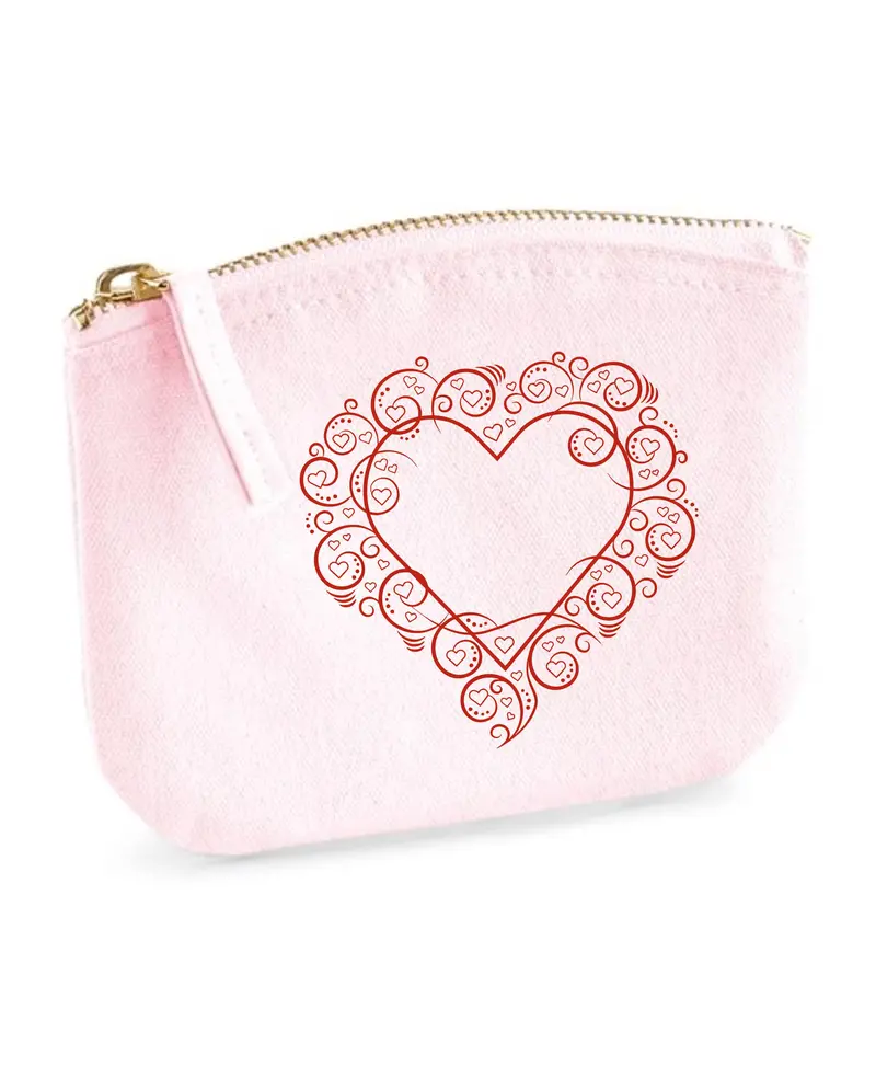 Swirly Framed Heart Organic Cotton Purse 1