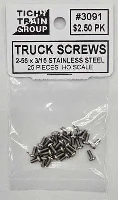 Tichy Stainless Steel Ho-Scale Truck Screws – Self-Tapping #2-56 × 3/16", Pack Of 25 (Tic3091) 1